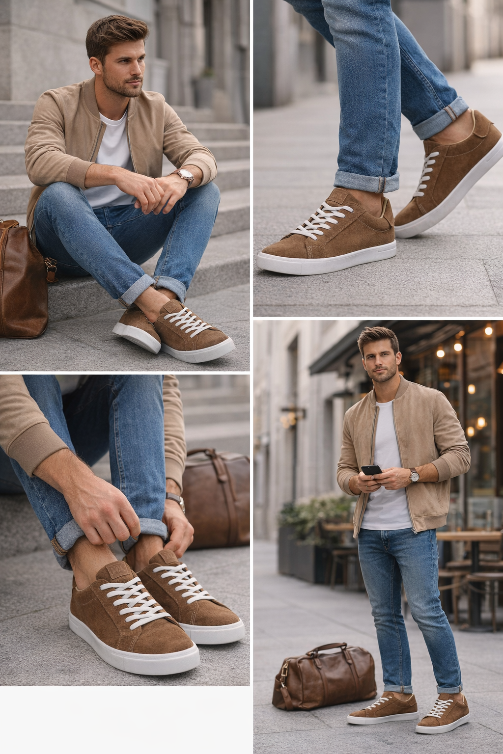 Tenis de Piel Gamuza Café Claro