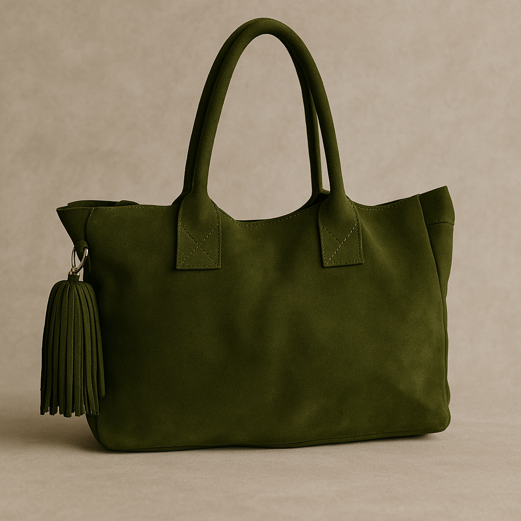 Bolsa de Piel  aterciopelada verde olivo