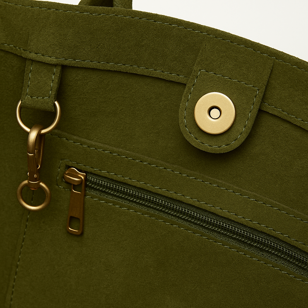 Bolsa de Piel  aterciopelada verde olivo