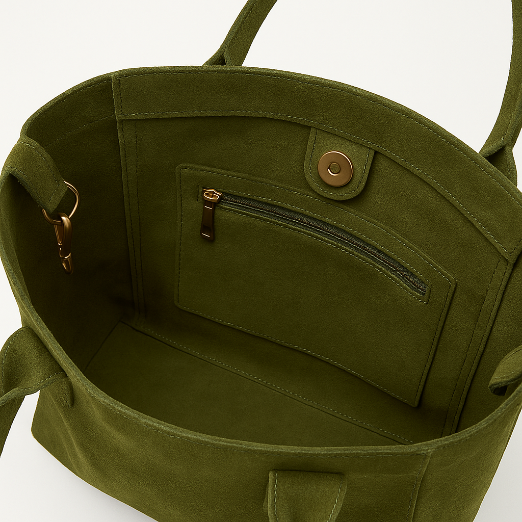 Bolsa de Piel  aterciopelada verde olivo